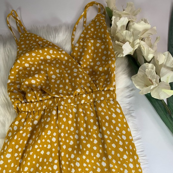 Forever 21 NWT Woven Cutout Long Dress in spotted Mustard Spring Summer - Picture 1 of 15
